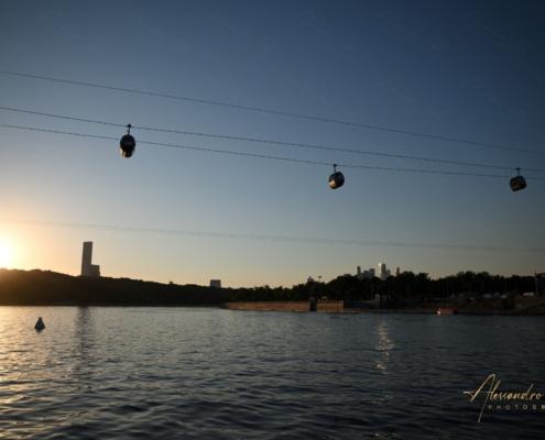 Funivia Mosca fiume Moscova tramonto